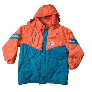 READ Vintage Miami Dolphins Puffer Coat Mens XL NFL Gameday Turbo Sportswear 90s